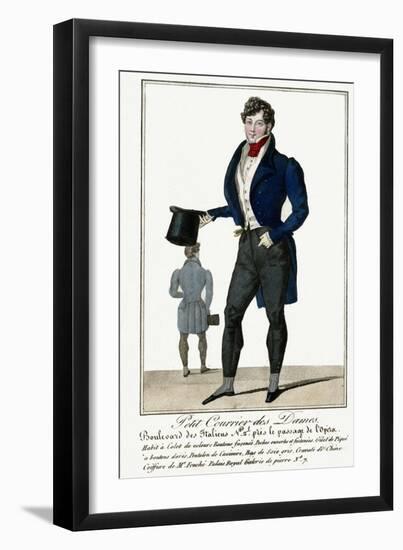 Man Wearing a Blue Jacket and Black Cashmere Trousers Carrying a Top Hat-null-Framed Art Print