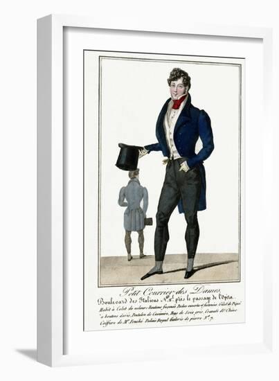 Man Wearing a Blue Jacket and Black Cashmere Trousers Carrying a Top Hat-null-Framed Art Print