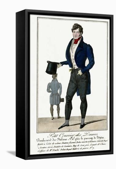 Man Wearing a Blue Jacket and Black Cashmere Trousers Carrying a Top Hat-null-Framed Stretched Canvas