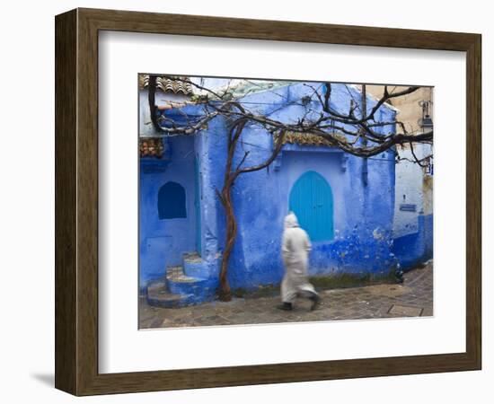 Man Wearing a Djellaba on the Street, Chefchaouen, Morocco-Peter Adams-Framed Photographic Print