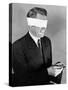 Man Wearing Blindfold Holding Money (B&W)-Hulton Archive-Stretched Canvas