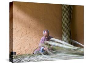 Man Weaving Bamboo Mat, Phobjikha Valley, Trongsa, Bhutan-Keren Su-Stretched Canvas