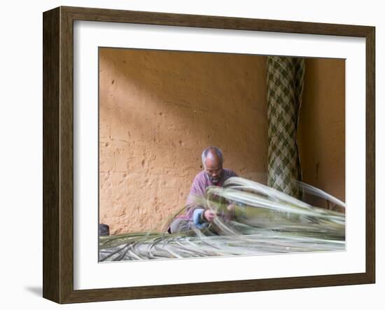 Man Weaving Bamboo Mat, Phobjikha Valley, Trongsa, Bhutan-Keren Su-Framed Photographic Print