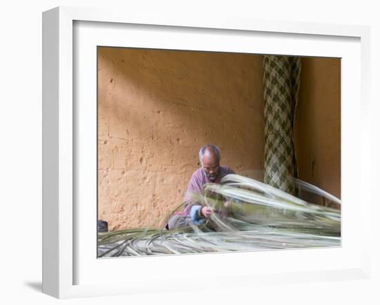 Man Weaving Bamboo Mat, Phobjikha Valley, Trongsa, Bhutan-Keren Su-Framed Photographic Print