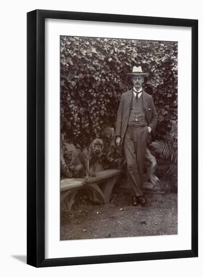 Man with a Bulldog in a Garden-null-Framed Photographic Print