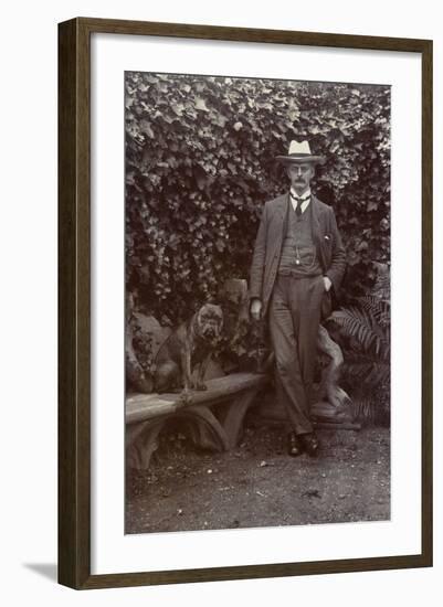 Man with a Bulldog in a Garden-null-Framed Photographic Print