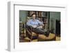 Man with a Newspaper at Home-William P. Gottlieb-Framed Photographic Print