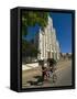 Man With a Rickshaw in Front of a Modern Church in Mahajanga, Madagascar, Africa-null-Framed Stretched Canvas