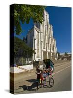 Man With a Rickshaw in Front of a Modern Church in Mahajanga, Madagascar, Africa-null-Stretched Canvas