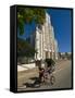 Man With a Rickshaw in Front of a Modern Church in Mahajanga, Madagascar, Africa-null-Framed Stretched Canvas