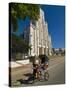 Man With a Rickshaw in Front of a Modern Church in Mahajanga, Madagascar, Africa-null-Stretched Canvas