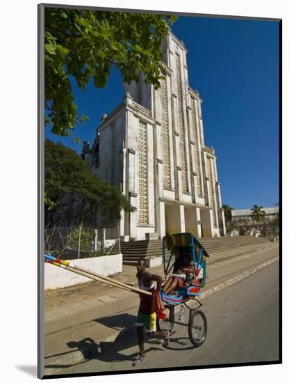 Man With a Rickshaw in Front of a Modern Church in Mahajanga, Madagascar, Africa-null-Mounted Photographic Print