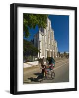 Man With a Rickshaw in Front of a Modern Church in Mahajanga, Madagascar, Africa-null-Framed Photographic Print
