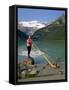 Man with an Alpenhorn Beside Lake Louise in the Banff National Park, Alberta, Canada, North America-Renner Geoff-Framed Stretched Canvas