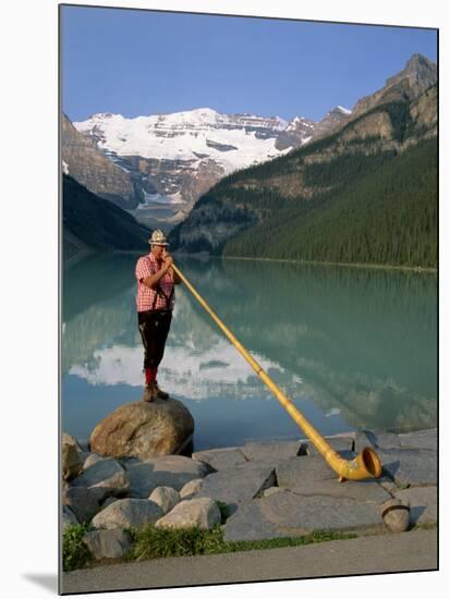 Man with an Alpenhorn Beside Lake Louise in the Banff National Park, Alberta, Canada, North America-Renner Geoff-Mounted Photographic Print