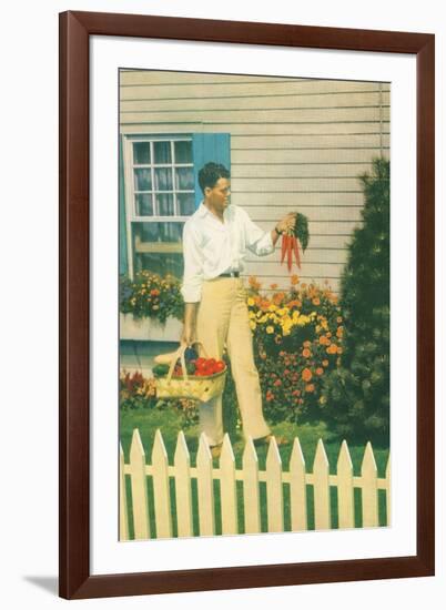 Man with Carrots in Yard-null-Framed Art Print