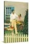 Man with Carrots in Yard-null-Stretched Canvas