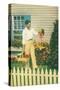 Man with Carrots in Yard-null-Stretched Canvas