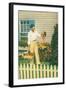 Man with Carrots in Yard-null-Framed Art Print