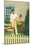 Man with Carrots in Yard-null-Mounted Art Print