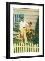 Man with Carrots in Yard-null-Framed Art Print