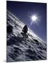 Man with Dog Climbing Arapahoe Peak in Strong Wind and Snow, Colorado-Michael Brown-Mounted Photographic Print