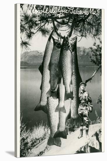 Man with Giant Trout-null-Stretched Canvas