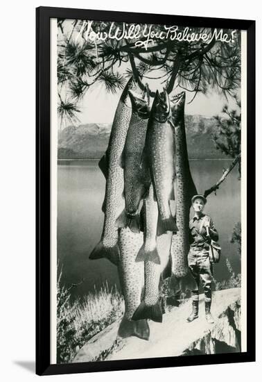 Man with Giant Trout-null-Framed Art Print