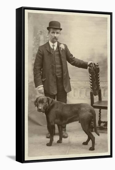 Man with his Black Labrador-null-Framed Stretched Canvas