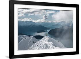 Man with Open Arms at Roy's Peak Iconic Lookout in Winter Season. Wanaka, New Zealand-Andres Jacobi-Framed Photographic Print