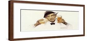 Man with Sandwich and Glass of Beer-Norman Rockwell-Framed Giclee Print