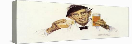 Man with Sandwich and Glass of Beer-Norman Rockwell-Stretched Canvas