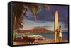 Man with Surfboard at Diamond Head-null-Framed Stretched Canvas