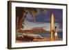 Man with Surfboard at Diamond Head-null-Framed Art Print