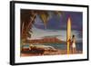 Man with Surfboard at Diamond Head-null-Framed Art Print