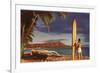 Man with Surfboard at Diamond Head-null-Framed Art Print