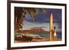 Man with Surfboard at Diamond Head-null-Framed Art Print