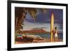 Man with Surfboard at Diamond Head-null-Framed Art Print