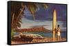 Man with Surfboard at Diamond Head-null-Framed Stretched Canvas