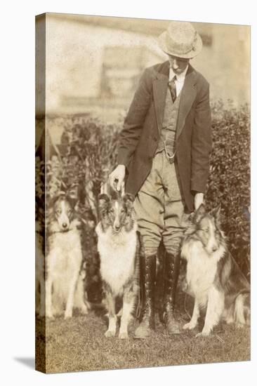 Man with Three Dogs in a Garden-null-Stretched Canvas