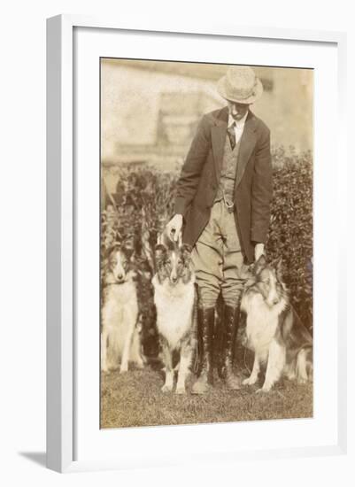 Man with Three Dogs in a Garden-null-Framed Photographic Print