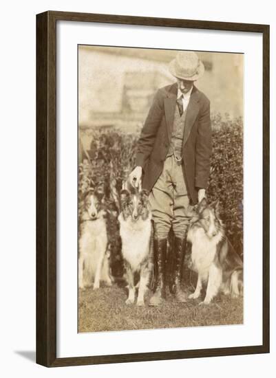 Man with Three Dogs in a Garden-null-Framed Photographic Print