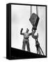 Man Working as a Rigger During Building of a Ship-George Strock-Framed Stretched Canvas