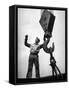 Man Working as a Rigger During Building of a Ship-George Strock-Framed Stretched Canvas