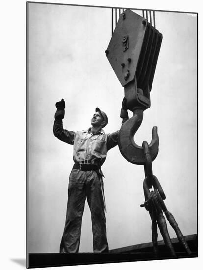 Man Working as a Rigger During Building of a Ship-George Strock-Mounted Photographic Print