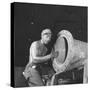 Man Working at One of the Sun Shipbuilding and Drydock Co. Shipyards-null-Stretched Canvas