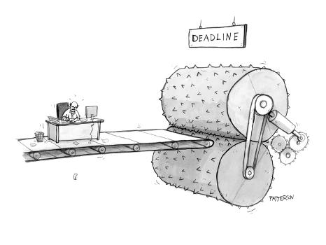 Man working feverishly at desk on conveyor belt. Crushing gears at other e… Man working feverishly at desk on conveyor belt. Crushing gears at other e…