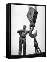 Man Working in Shipbuilding Industry-George Strock-Framed Stretched Canvas