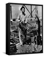 Man Working in the Shipbuilding Industry-George Strock-Framed Stretched Canvas