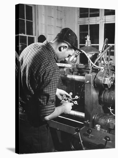 Man Working with Molded Plastics at Barton Molding Co-Hansel Mieth-Stretched Canvas